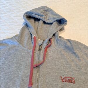 Vans Gray Cropped Zip Hoodie Pink Drawstring Logo Sweatshirt Women’s XL